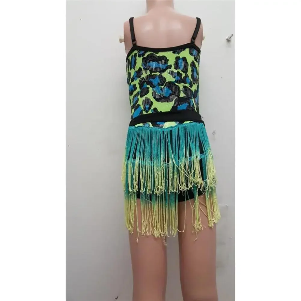 Pre-Owned Dance Costume Costume Gallery 17338 Small Child Green Fringe Jazz
